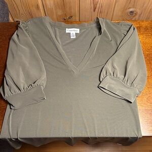 Calvin Klein Khaki V-Neck Blouse